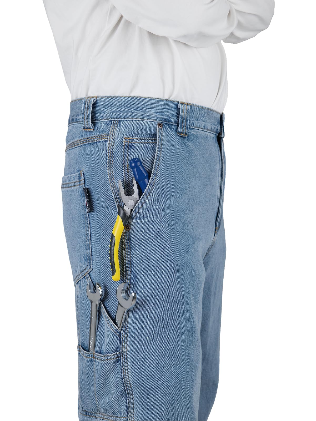 WORK IDEA Men’s Heavy-Duty Carpenter Work Jeans - Cotton Denim with Multiple Utility Pockets & Hammer Loop