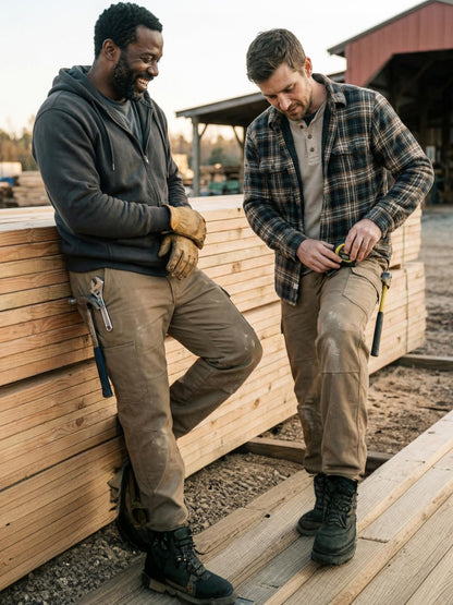 WORK IDEA Men's Heavy-Duty Canvas Work Pants with Knee Pad Pockets, Durable Carpenter Trousers for Construction Khaki