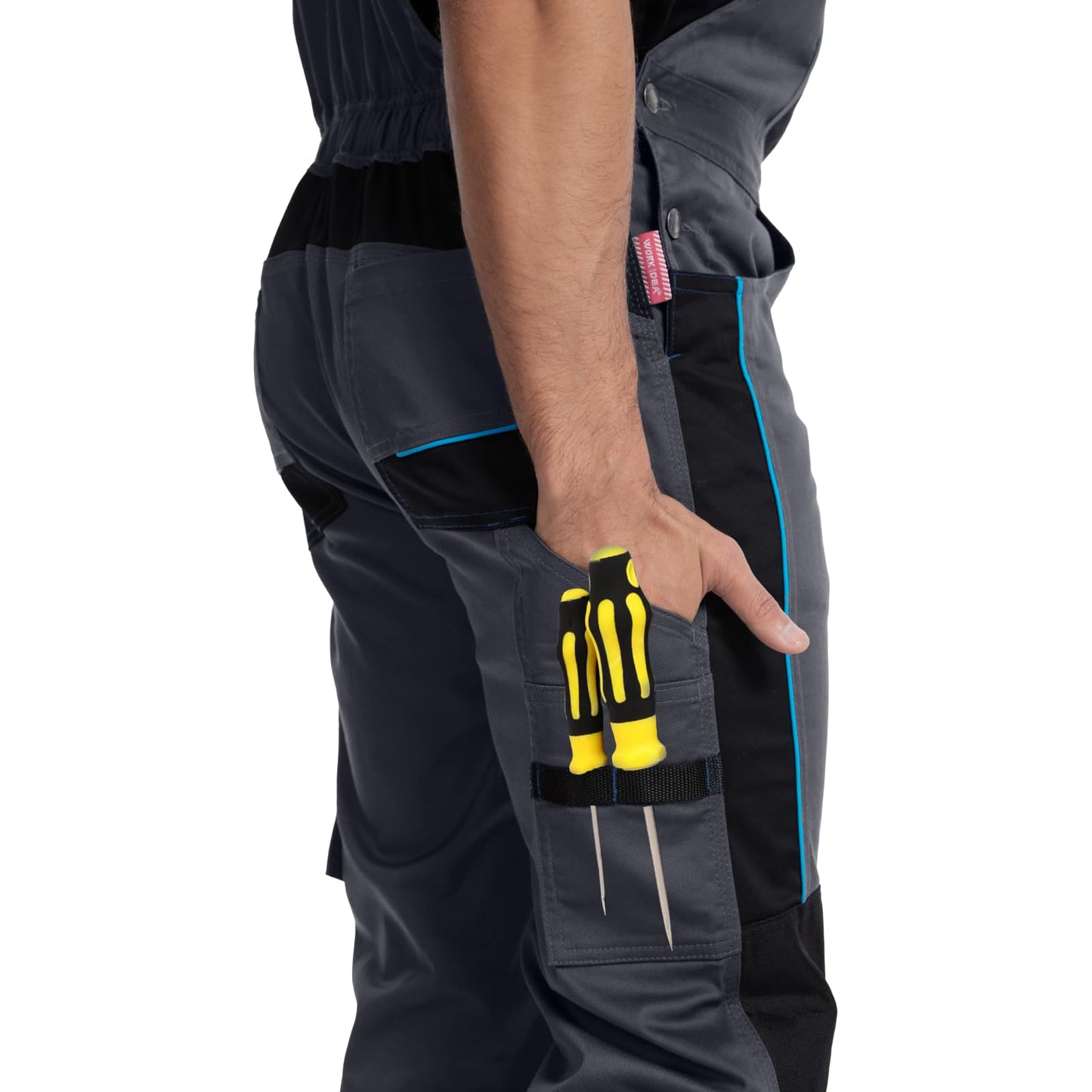 WORK IDEA Mens Stretch Work Dungarees with Multiple Pockets and Tool Pockets