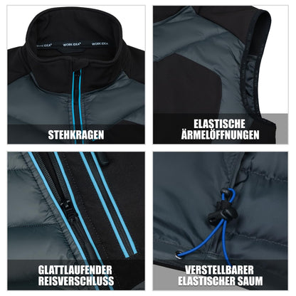 WORK IDEA Men's Outdoor Softshell Vest Water-Repellent Windproof Sleeveless Jacket - Breathable Lightweight Sports Vest with Pockets for Cycling, Running, Hiking, Golf and Work Contexts
