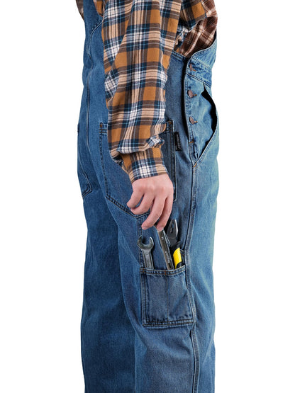 WORK IDEA Men's Denim Bib Overalls, Heavy Duty Cotton, Multi-Pocket Design with Hammer Loop for Carpenter