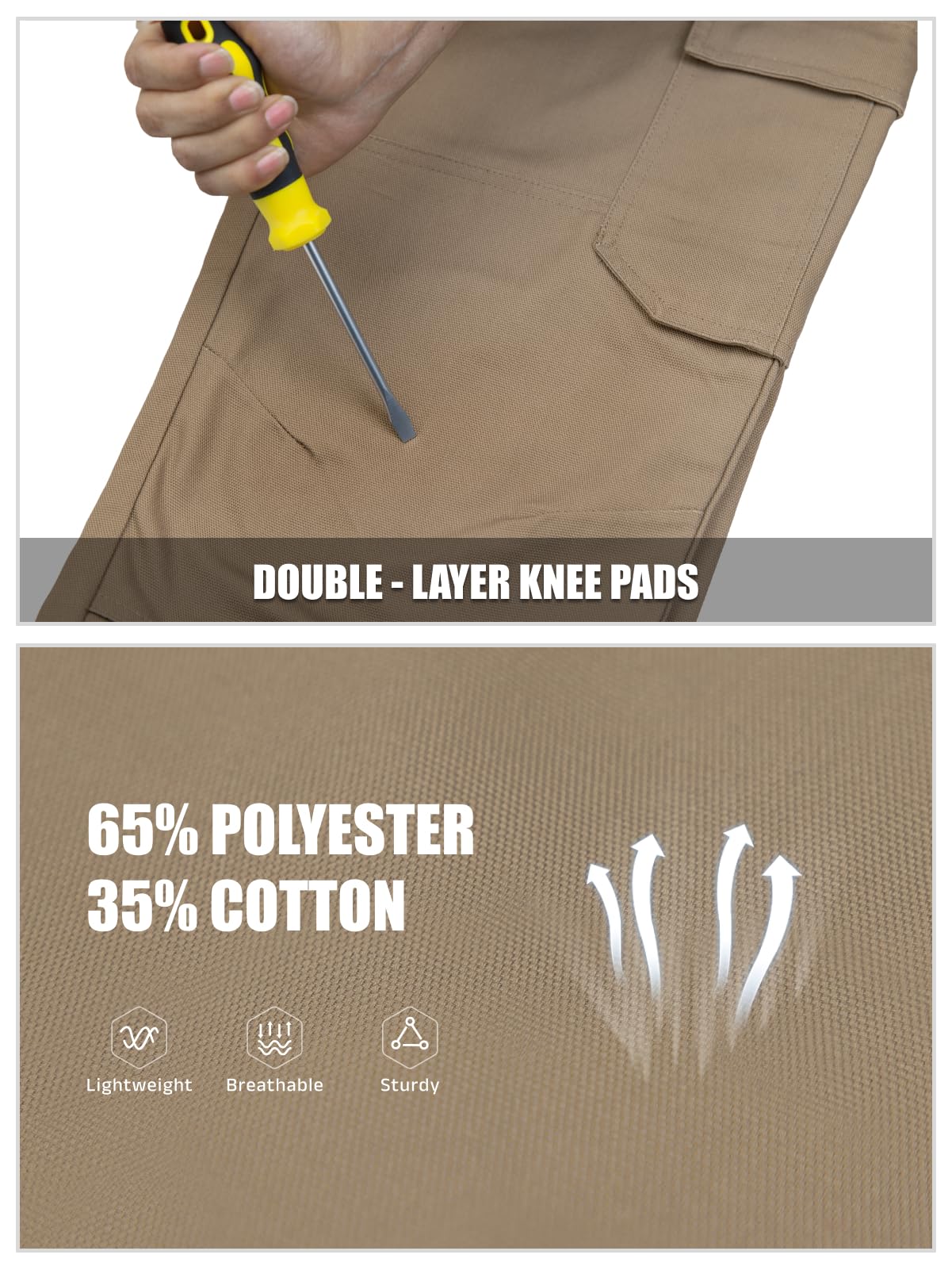WORK IDEA Men's Heavy-Duty Canvas Work Pants with Knee Pad Pockets, Durable Carpenter Trousers for Construction Khaki