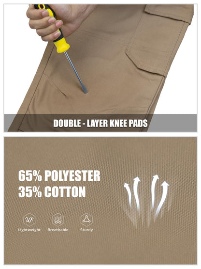 WORK IDEA Men's Heavy-Duty Canvas Work Pants with Knee Pad Pockets, Durable Carpenter Trousers for Construction Khaki