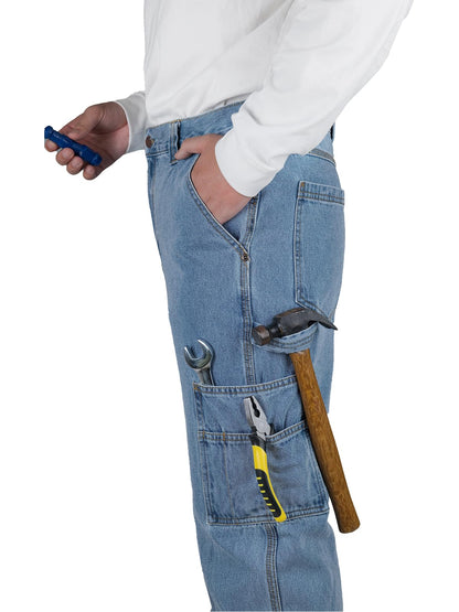 WORK IDEA Men’s Heavy-Duty Carpenter Work Jeans - Cotton Denim with Multiple Utility Pockets & Hammer Loop