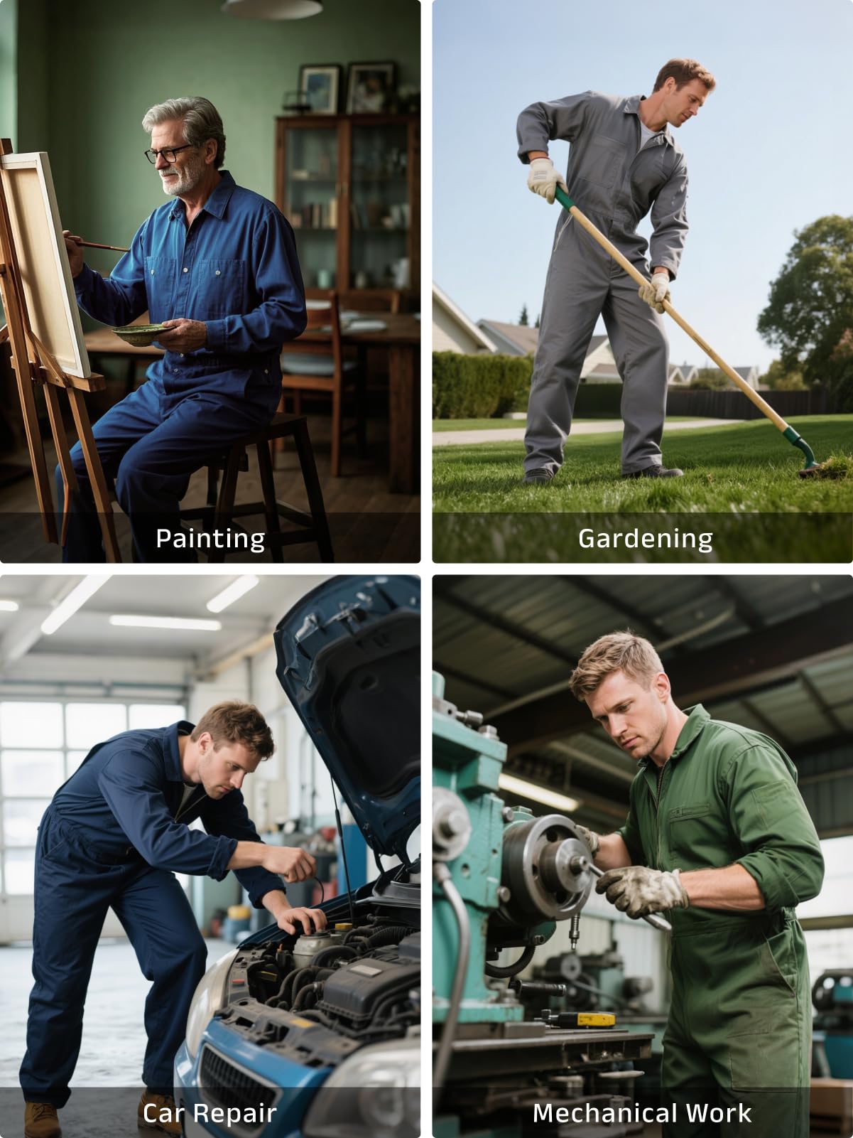 WORK IDEA Men's Coveralls Long Sleeve 100% Cotton Twill Workwear Jumpsuit Relaxed Fit