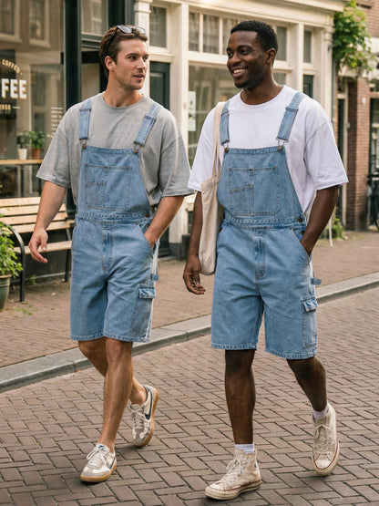 WORK IDEA Men's Denim Overalls for Men Jean Shorts, 100% Cotton, Relaxed Fit, Multi-Pocket Design Jumpsuit