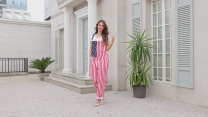 WORK IDEA Women's American Flag Overalls - 250th Anniversary Patriotic USA Stretch Cotton Bibs 4th of July